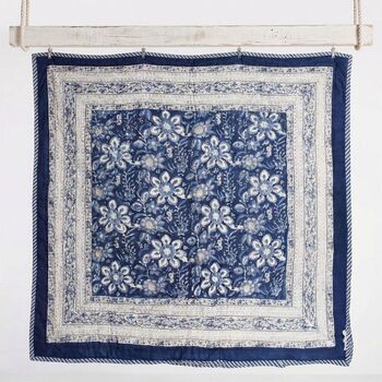 Indigo Blue And White Floral Indian Block Printed Cotton Bed Quilt, 3 of 9
