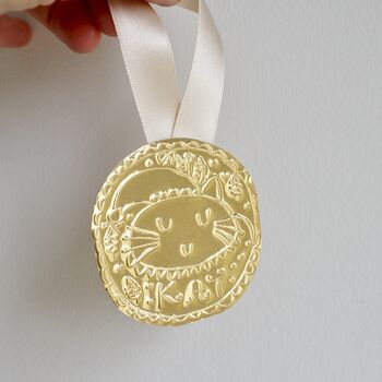 Personalised Gold Foil Cat Christmas Decoration, 2 of 3