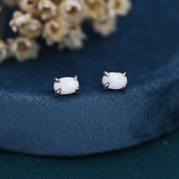 White Opal Oval Stud Earrings In Sterling Silver, 2 of 12