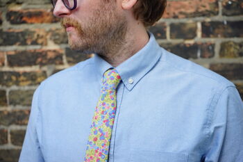 Mens Bold Yellow Berry Print Slim Style Tie, 2 of 11