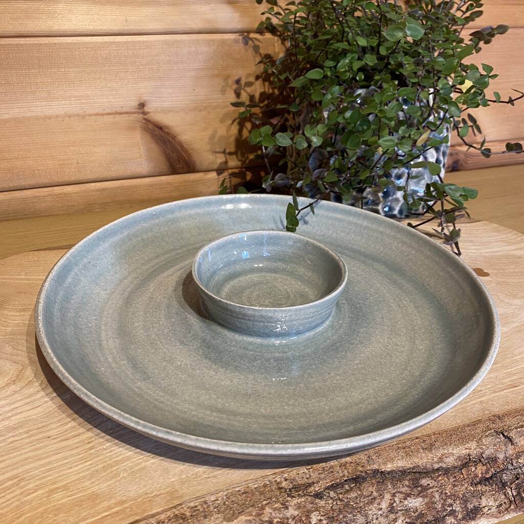A Chip And Dip Plate By Bramley Pottery