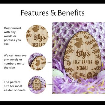 My First Easter Bonnet Hat Topper Wooden Sign, 3 of 5