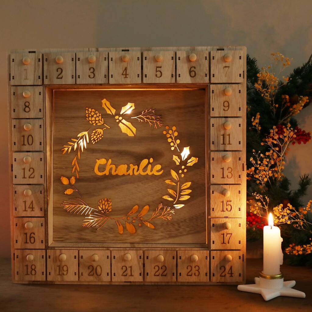 Personalised Wooden Advent Calendar Light Box, 1 of 4