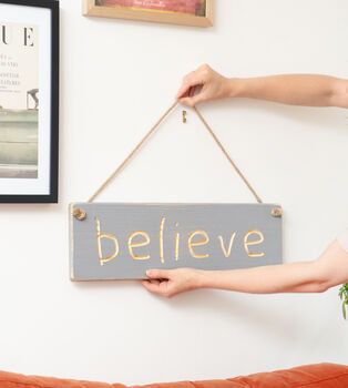 Personalised Large Wooden Sign – Grey Believe, 2 of 2