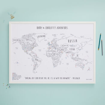 Detailed Personalised World Travel Pinboard Map, 2 of 12