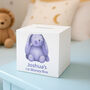 Personalised Blue Bunny Baby's First Wooden Money Box, thumbnail 1 of 3