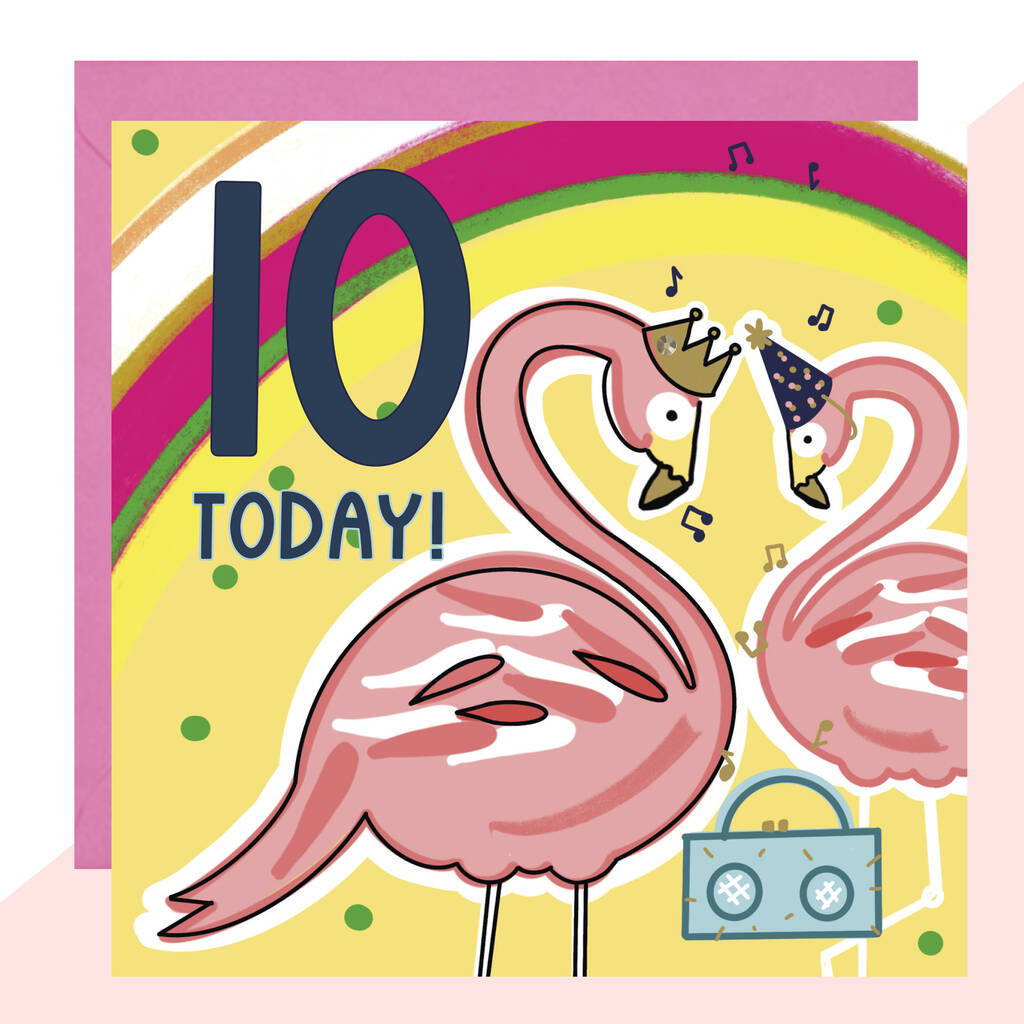 Flamingo 10th Birthday Card