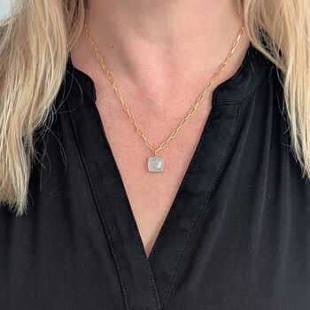 Blue Topaz Square Cushion Necklace, 2 of 9