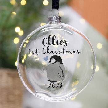 First Christmas Baby Penguin Glass Bauble Keepsake, 2 of 5