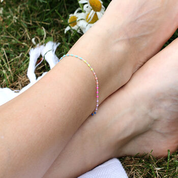 Personalised Silver Rainbow Bead Anklet, 2 of 5