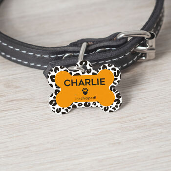 Personalised Leopard Print Doggy Bone Pet ID Tag, 5 of 6