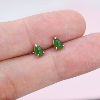 Genuine Jade Pear Stud Earrings In Sterling Silver, 5 of 11