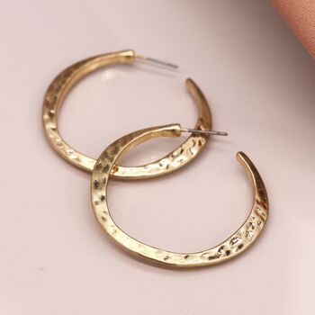 Large Gold Plated Hammered Hoop Earrings, 2 of 8