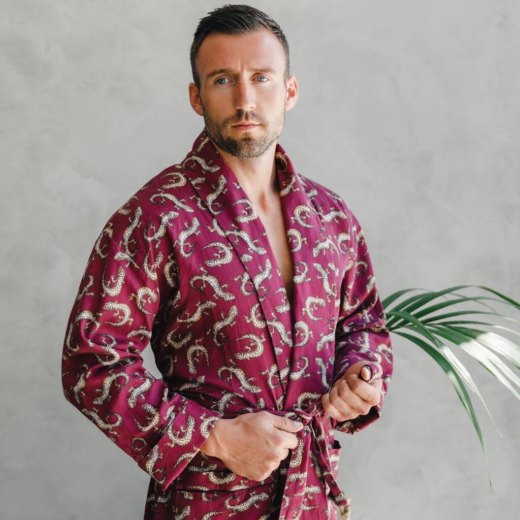 Lightweight Men's Dressing Gown Gekko Claret By Bown of London