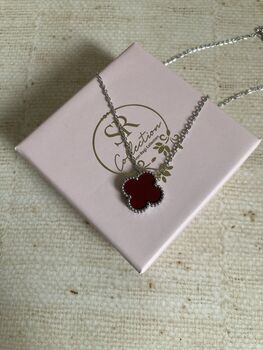 Maroon Double Sided Clover Silver Necklace, 5 of 6