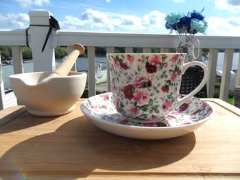 Large Cup And Saucer In Ditsy Pink Summertime Chintz Design, 10 of 12
