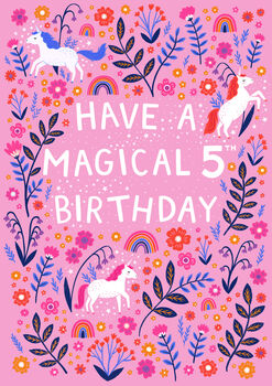 Unicorn Birthday Card, Girls 5th Birthday Card, 3 of 3