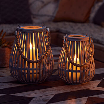 Pair Of Grey Bamboo Candle Lanterns, 4 of 4