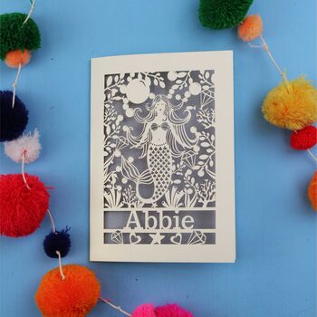 Personalised Papercut Mermaid Birthday Card, 9 of 11