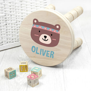 Personalised Cute Bear Kids Wooden Stool, 2 of 6