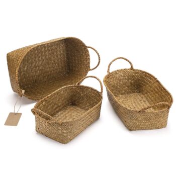 Pack Of Three Natural Seagarass Hamper With Handles, 3 of 4