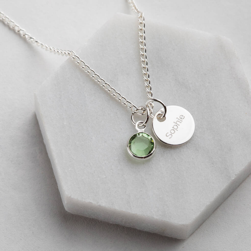 Personalised Swarovski Birthstone And Disc Necklace, 1 of 4