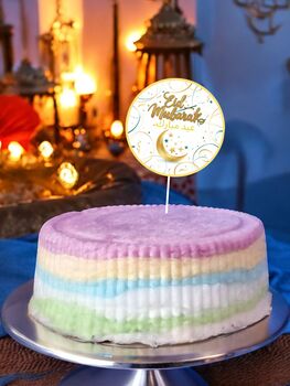 Eid Mubarak Candy Floss Celebration Cake – Eight Inch | Halal, Vegan, Gluten Free | Glossy Eid Topper, 3 of 7