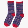 Women's Bamboo Socks Navy Red Robin Fair Isle, thumbnail 1 of 3