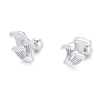 Sterling Silver Chanterelle Mushroom 18 G Screw Back Stud Earrings With Ball Backs, 7 of 12