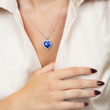 Titanic Blue Heart Zircon Diamond Pendant Necklace, 3 of 4