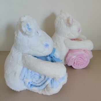 Personalised Hippo Plush Toy With Folded Baby Blanket, 2 of 5