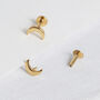Gold Crescent Moon Screw Back Piercing Stud Earrings, thumbnail 1 of 6