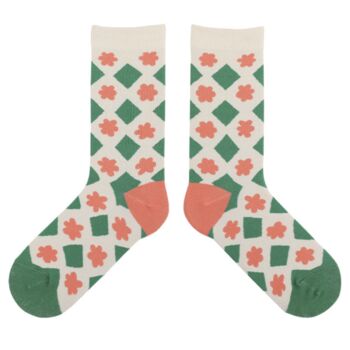 Flower Argyle Print Socks, 4 of 4