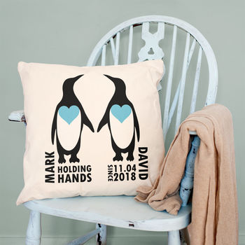 Personalised Holding Hands Penguin Cushion Cover, 2 of 6