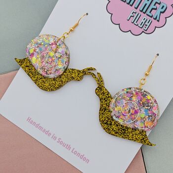 Gold Snail Glitter Resin Earrings, 4 of 5
