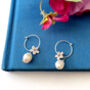 Sterling Silver Flower And Pearl Drop Hoop Earrings, thumbnail 2 of 10