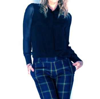 Lauren Silk Shirt With Sheer Chiffon Sleeves In Black, 4 of 4