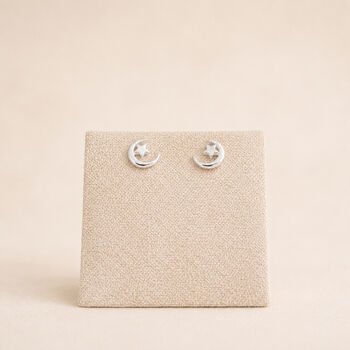 Sterling Silver Moon And Star Stud Earrings, 3 of 4