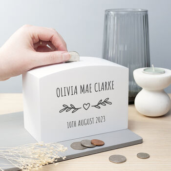 Personalised New Baby Wooden Money Box, 3 of 10