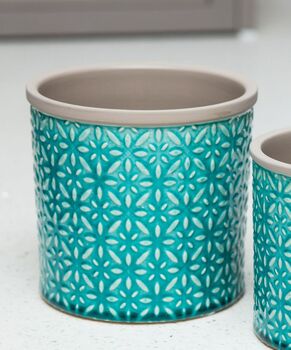 Turquoise Moroccan Ceramic Planter With Asparagus Fern, 2 of 3