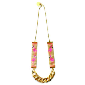 Hand Beaded Flamingo Print Gold Chain Necklace, 2 of 4