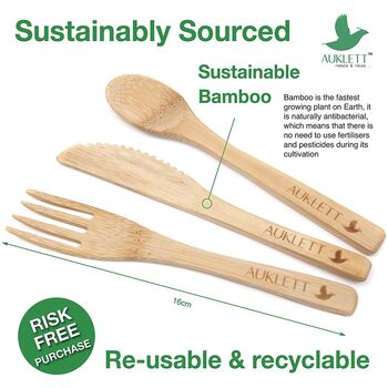 24 Pack Reusable Bamboo Cutlery Set, 8 of 10
