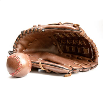 Vintage Full Cowhide Leather Baseball Glove And Ball, 5 of 10