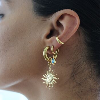 18k Gold Plated Filled Celestial Sun Statement Earrings, 5 of 12