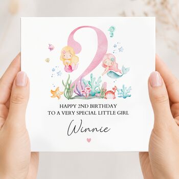 Mermaid 5th Birthday Card, Any Age, Pink Birthday Card For Daughter, Granddaughter, 4 of 9