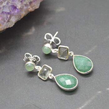 Green Amethyst, Sillimanite, Aventurine Silver Earrings, 9 of 10
