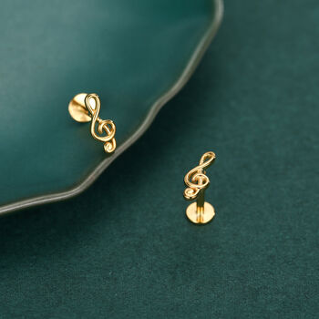 Sterling Silver Treble Clef 16 G Flat Back Labret Earrings, 4 of 11