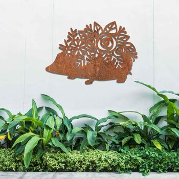 Rusted Metal Hedgehog With Flowers Gardeners Gift Art, 9 of 11