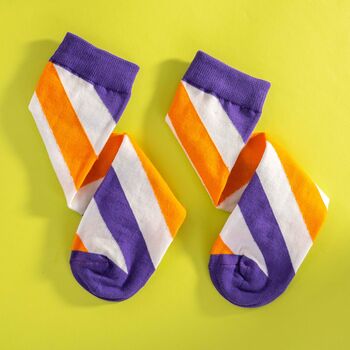 Orange And Purple Striped Men's Egyptian Cotton Socks, 3 of 4