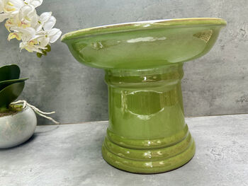 Green Ceramic Garden Birdbath Bird Feeder – 28cm, 6 of 9